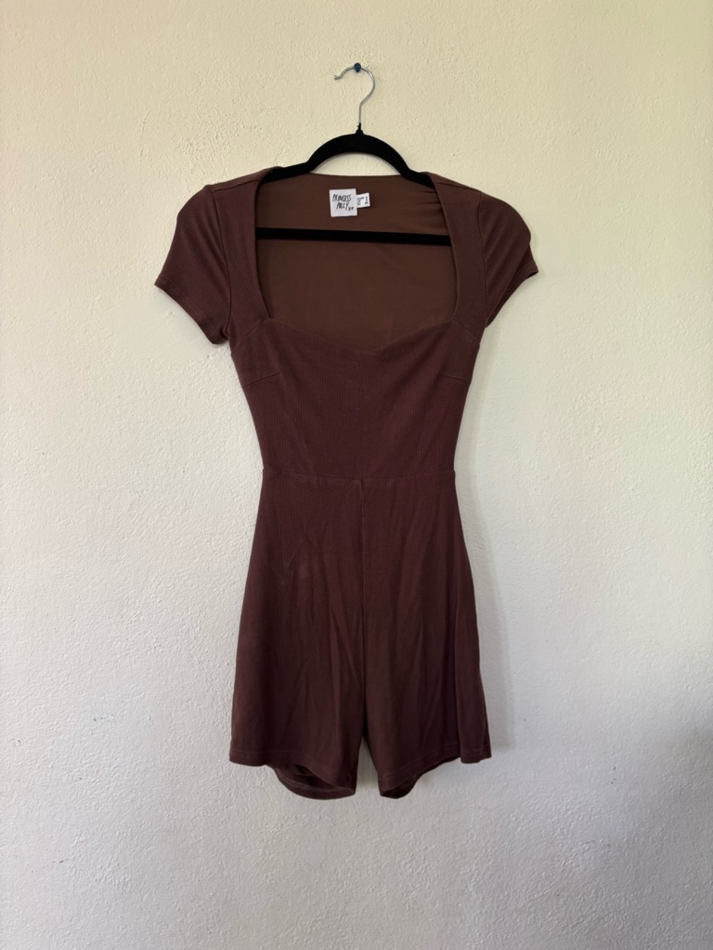 Princess Polly Ribbed Short Sleeve Romper in Mocha